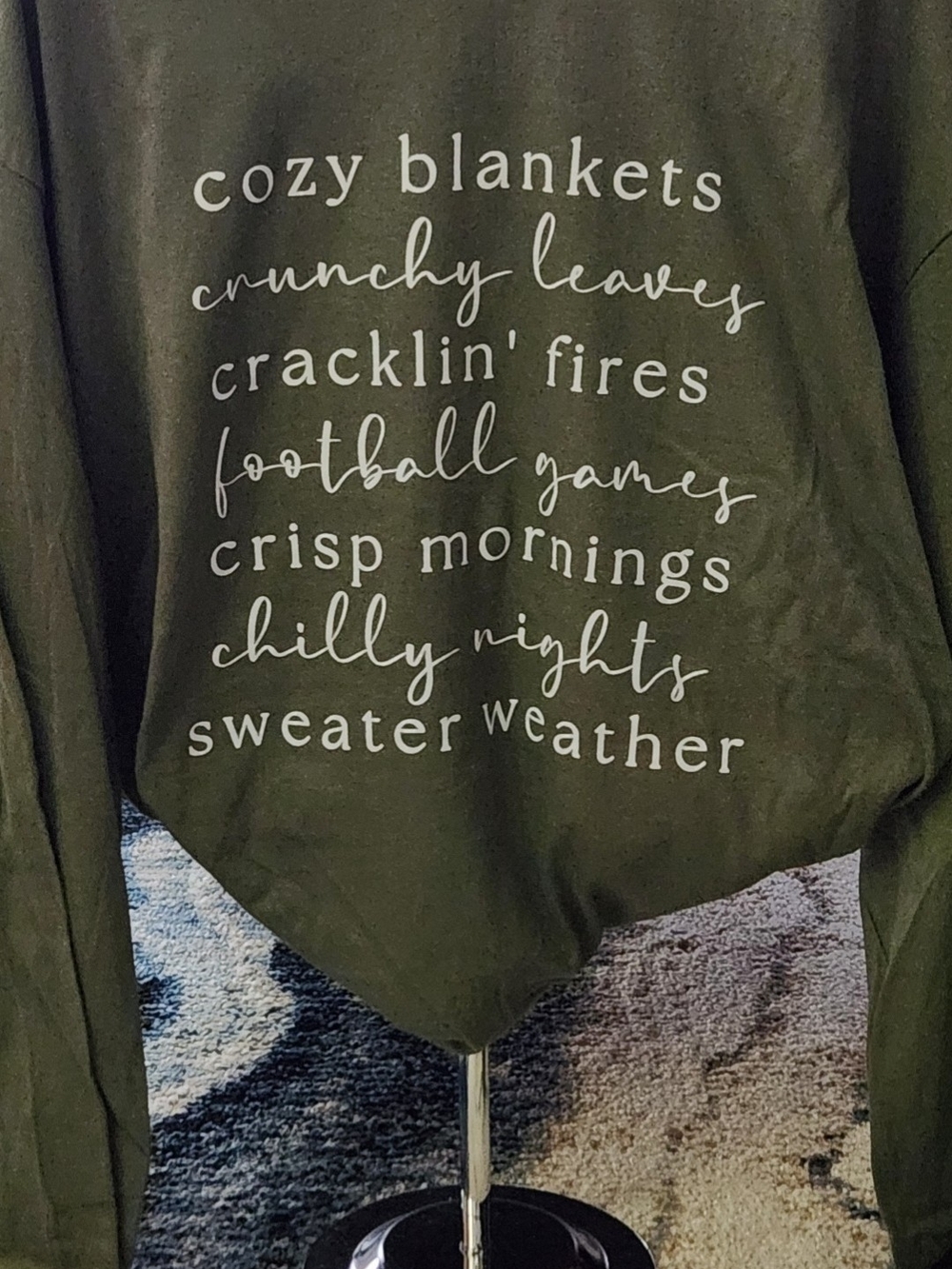 Olive Green Cozy 'Sweater Weather' Graphic Women's Long Sleeve Tshirt
